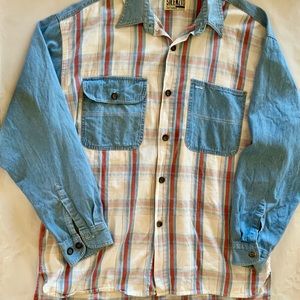 Vintage SILENZIO Plaid/Denim Button Down Shirt L
